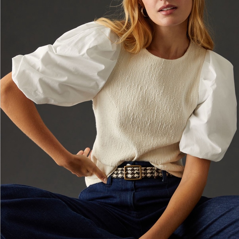 Anthropologie Cream Puff Sleeve Blouse